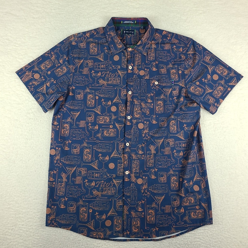 William Murray Shirt Mens Large Blue Tito's Preppy Hawaiian Button Up *